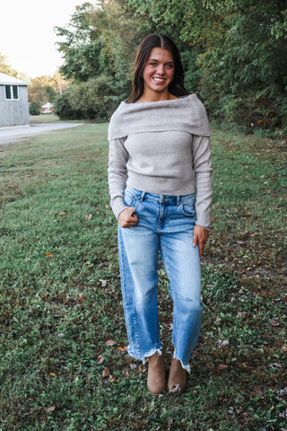 Skyline Off-Shoulder Sweater • Light Taupe