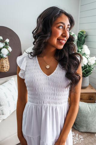Smocked & Sweet Ruffle Midi • White