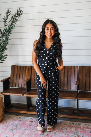 Polka Dot Chic Pant Set • Black
