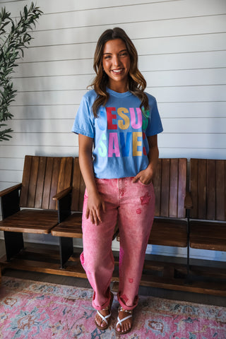 Jesus Saves Graphic Tee • Powder Blue