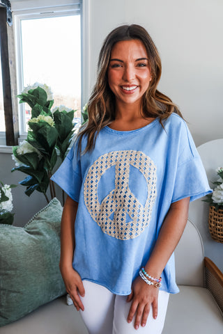 Peace Out Patchwork Top • Baby Blue