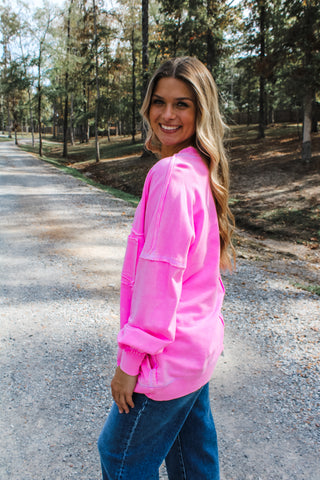 Double The Fun Pocket Pullover • Bright Pink