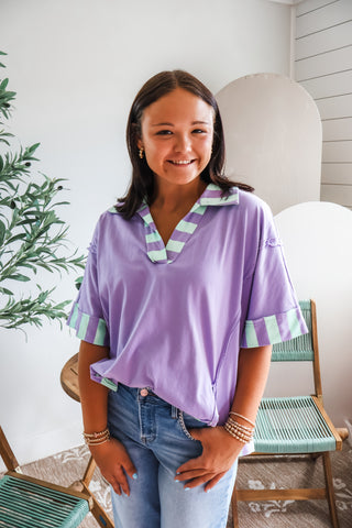 Poolside Striped Polo Top • Lavender