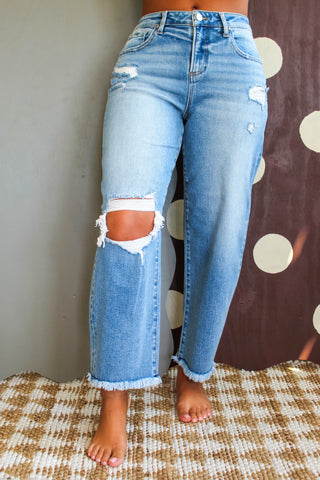 Haven Distressed Barrel Jean • Light Wash
