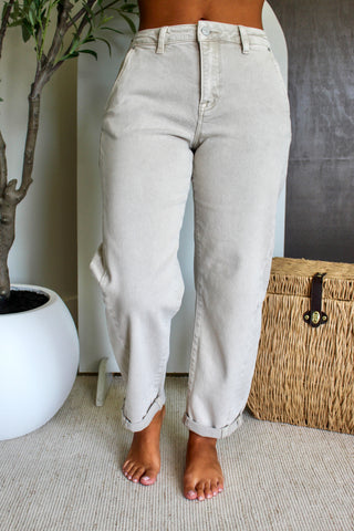 West High Rise Barrel Jean • Almond
