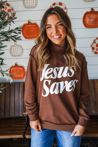 Jesus Saves Pullover • Chocolate
