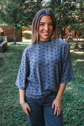 Dotted Dolman Mock Neck Top • Grey