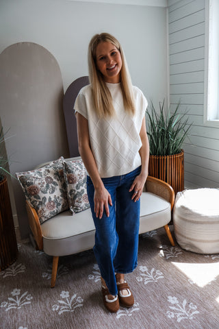 Elegant Ease Argyle Top • Cream
