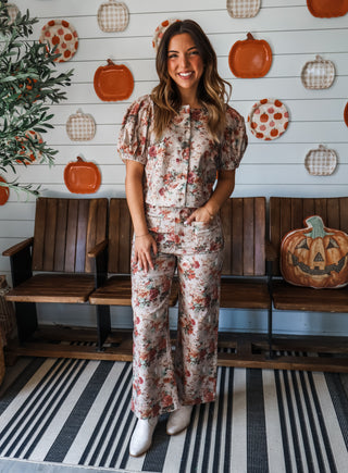Harvest Blooms Denim Pants • Mocha
