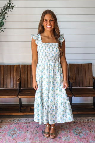 Romantic Revival Floral Midi • Blue