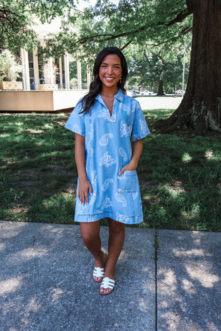 Paisley Print Denim Tunic • Light Wash