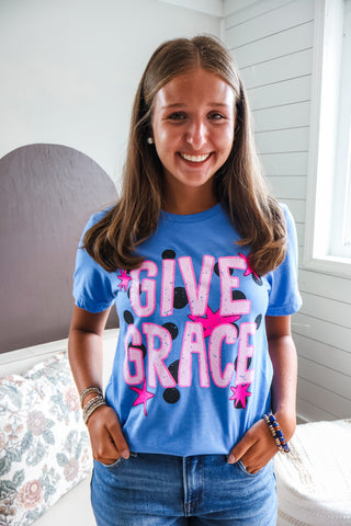 Give Grace Graphic Tee • Heather Blue
