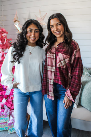 Plaid & Festive Flannel Shirt • Rose - FINAL SALE