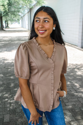 Without thinking • mocha peplum - FINAL SALE