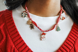 Christmas Cheer Charm Necklace • Red Plaid