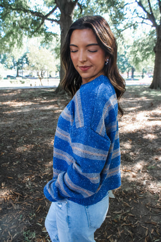 Bright Side Speckled Sweater • Blue Stripe - FINAL SALE