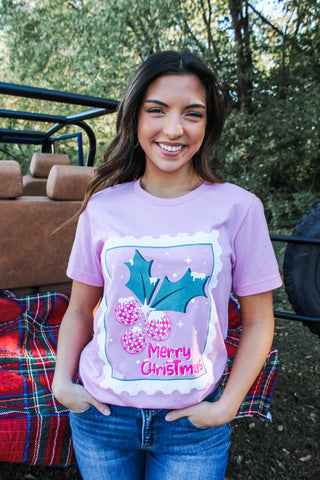 Wish You A Merry Christmas Graphic Tee • Pink