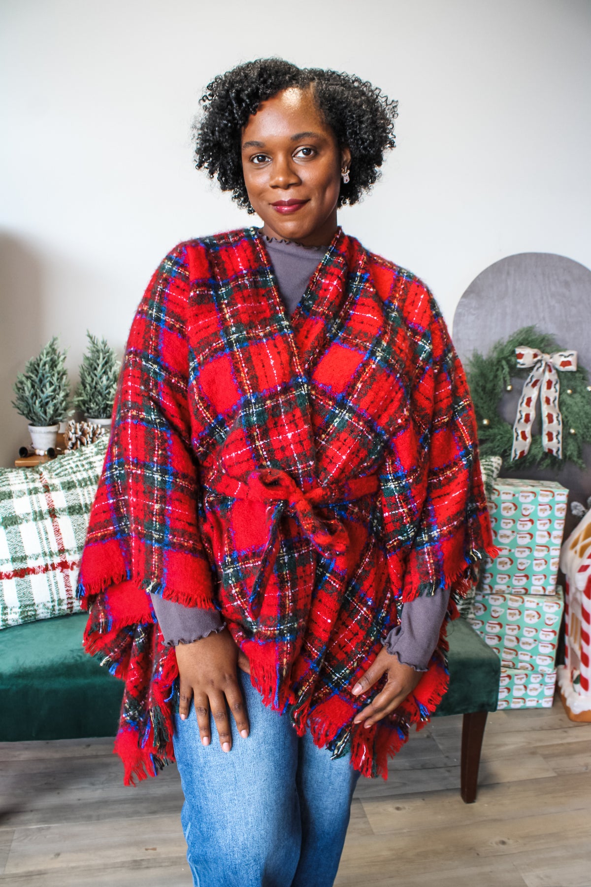 Christmas Traditions Tartan Plaid Wrap • Red - PLUS