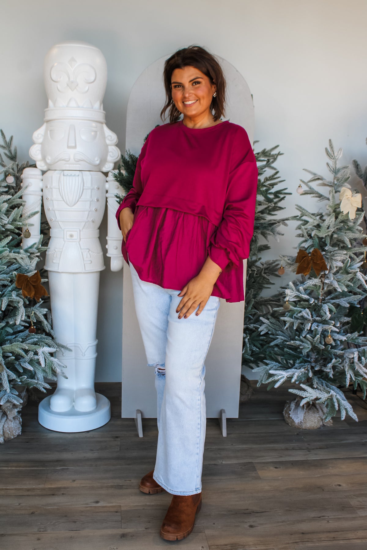 Perfect Present Peplum Top • Plum - PLUS