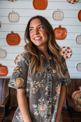 Orchard Blooms Denim Dress • Umber