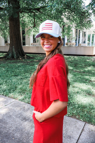 Stars & Stripes Floral Trucker Hat • Light Denim