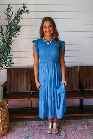 Beautiful Bliss Ruffle Midi • Denim Blue