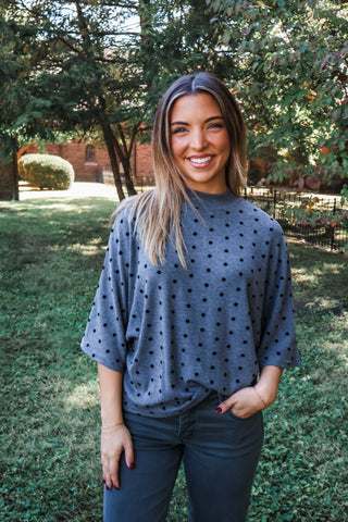 Dotted Dolman Mock Neck Top • Grey