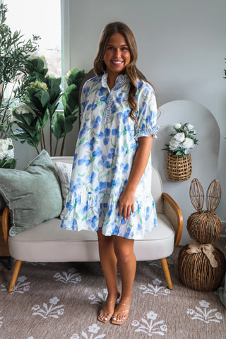 Blooming Pansies Pocket Dress • Blue