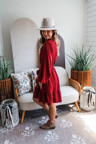 Fall Frenzy 16 • Wine Ruffle Hem Dress - FINAL SALE