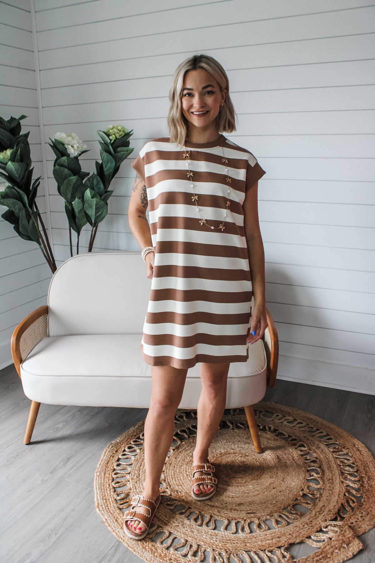 The Striped Pocket Dress • Camel/Cream