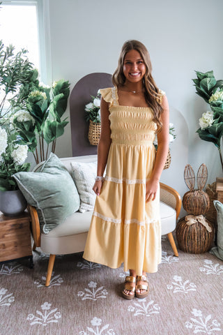 Golden Hour Lace Trim Midi • Butter Yellow