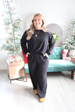 Home For The Holidays Pant Set • Black - PLUS