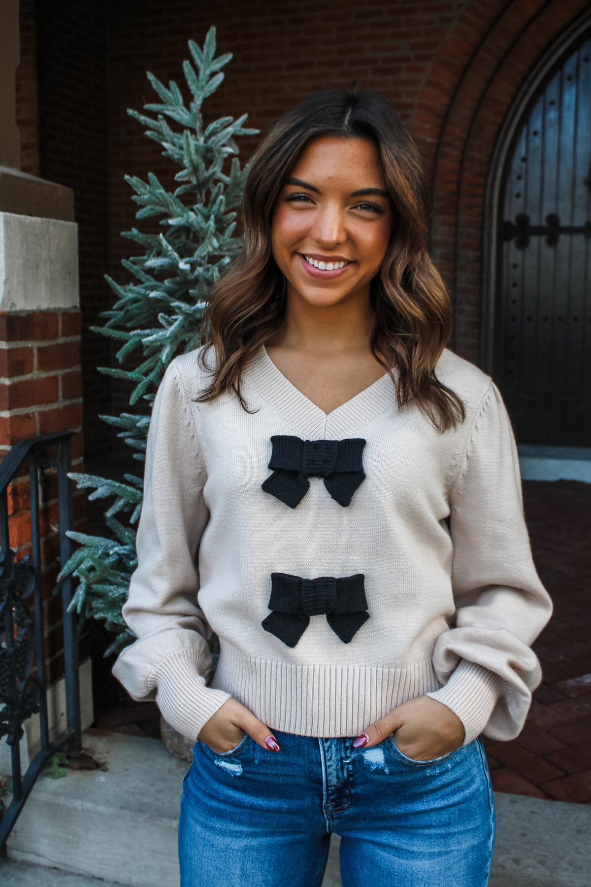 Rock The Night Away Bow Sweater • Latte