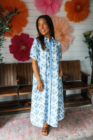 Wildflower Whimsy Shirtdress • Blue Stripe