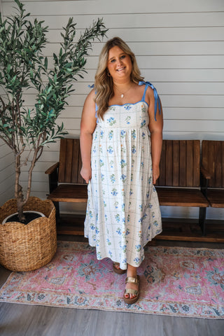 Morning Blooms Bow Strap Midi • Blue Floral - PLUS