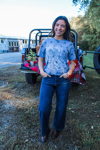 Walk By Faith Star Print Graphic Tee • Heather Grey