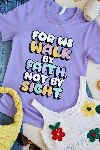 For We Walk By Faith Graphic Tee • Purple - FINAL SALE
