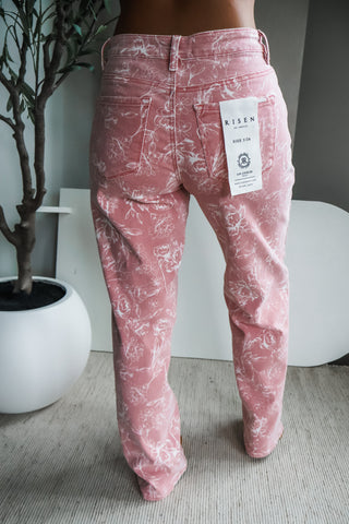 Melody • straight fit • pink floral risen denim