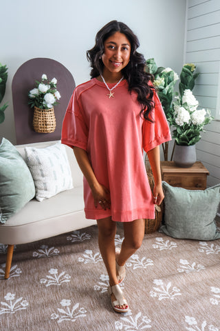 Sunwashed T-shirt Dress • Coral