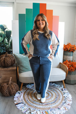 Cozy In Colorblock Pants • Denim Blue - PLUS