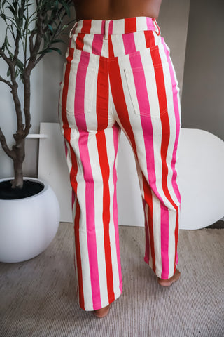 Paloma Striped Denim Pants • Pink/Tomato