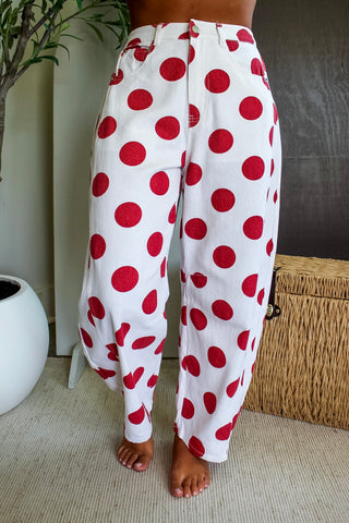 Dolly Polka Dot Barrel Leg • Red