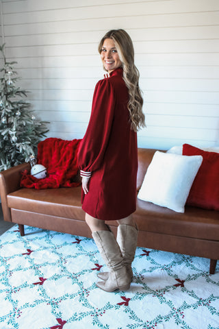 Toast To You Striped Trim Dress • Maroon