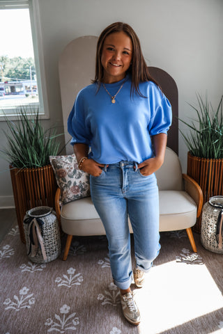 Harper Puff Sleeve Pullover • Blue