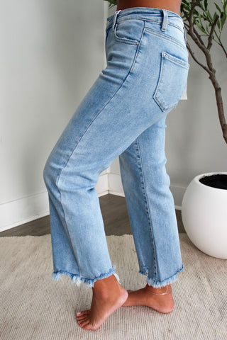 Miranda Frayed Hem Straight • Light Wash