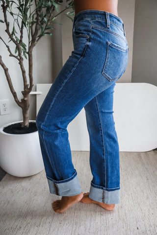 Leah • cuffed straight fit• medium wash denim