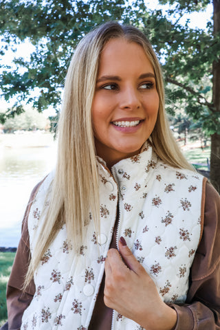 Floral Meadow Quilted Vest • Cream