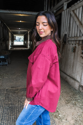 Day In The Country Contrast Shacket • Burgundy