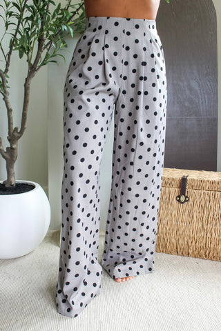 Pleated Polka Dot Trouser Pants • Grey