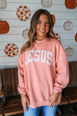 Jesus Polka Dot Mock Neck Sweatshirt • Peach